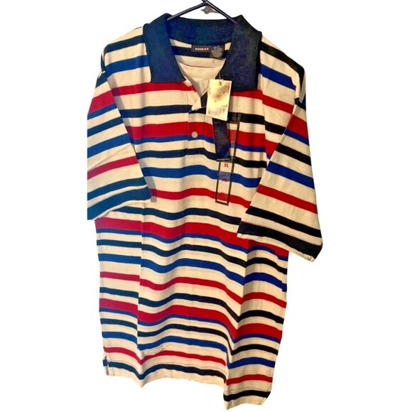 Roadblock Mens L Stripe Polo Shirt Red/Blue/Black/White Cotton Short Sleeve NWT - Picture 5 of 10